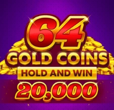 64 Gold Coins Hold and Win slot with a pile of gold coins