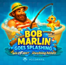 Bob Marlin Goes Splashing slot by Yggdrasil with a fisherman in a bathtub