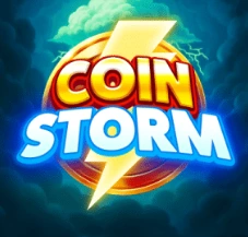 Coin Storm slot icon with a gold coin and lightning in storm clouds