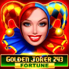 Golden Joker slot with a classic gold jester on a casino background