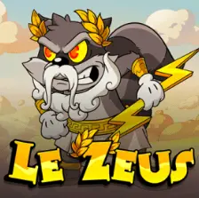 Le Zeus slot with a cartoon cat Zeus holding a lightning bolt