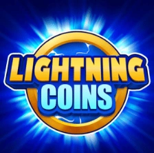 Lightning Coins slot logo with gold and cyan 3D text
