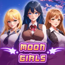Moon Girls slot with celestial characters on a night sky