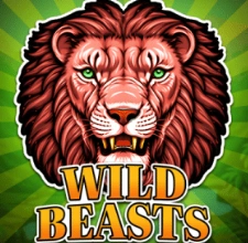 Wild Beasts slot featuring a lion with green eyes on a sunburst