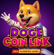 Doge Coin Link slot with an astronaut Shiba Inu on a purple background