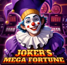Joker's Mega Fortune slot with a smiling jester on a purple casino background
