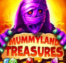 Mummyland Treasures slot featuring a purple mummy and colorful gems